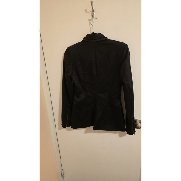 Guess Blazer Women Size 6 Black Tuxedo Formal Satin One Button Jack Cocktail Y2K - Picture 2 of 10